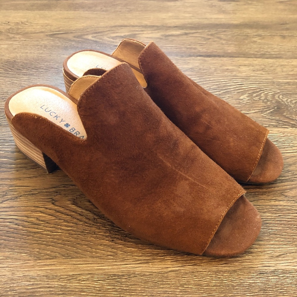 Lucky Brand Suede Open Toe Mule Slides